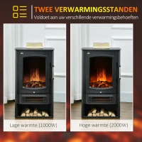 HOMCOM elektrische haard, realistische vlammen, 2 verwarmingsniveaus, bescherming tegen oververhitting, staal, zwart, 44,5 x 32 x 74 cm(m-4)