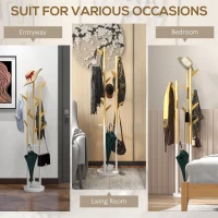 HOMCOM Bamboo Coat Rack Free Standing Hall Tree Umbrella Holder with 13 Hooks for Clothes Hats Scarf Bags for Entryway Living Room Bedroom Natural and White(m-7)
