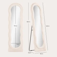 HOMCOM Espelho de Pé 50x160 cm Espelho de Corpo Inteiro ou de Parede com Desenho Assimétrico e Estrutura de Veludo Creme(m-3)