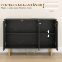 HOMCOM Aparador de Sala de Estar com 2 Armários e Prateleira Interior Ajustável com Efeito Mármore 107x35x75 cm Preto e Dourado(m-5)
