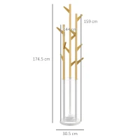 HOMCOM Bamboo Coat Rack Free Standing Hall Tree Umbrella Holder with 13 Hooks for Clothes Hats Scarf Bags for Entryway Living Room Bedroom Natural and White(m-3)