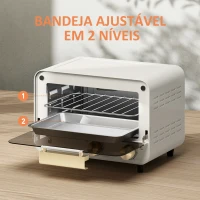 HOMCOM Forno Elétrico de Mesa Mini Forno de 12L 750W com Temporizador e Temperatura Ajustável até 230℃ 31,5x27,7x22,7 cm Branco(m-5)