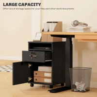 HOMCOM 60cm Filing Cabinet with Drawer, Open Shelf, Metal Handles and 4 Wheels, Office Home Organiser Mobile Printer with Two Locks, Black(m-4)