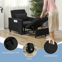 HOMCOM Slaapfauteuil, 3 standen verstelbare, Corduroy bekleding, tot 120 kg, Zwart(m-7)