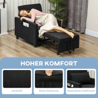 HOMCOM Slaapfauteuil, 3 standen verstelbare, Corduroy bekleding, tot 120 kg, Zwart(m-6)