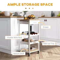 HOMCOM Multi-tier Rolling Kitchen Trolley Serving Cart with 3-Bottle Wine Rack, 1 Drawer, 1 Tray(m-4)