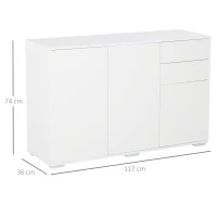 HOMCOM Mobiletto Multiuso in Legno Bianco con 2 Cassetti e 2 Armadietti con Apertura a Pressione, 117x36x74 cm(m-3)
