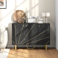 HOMCOM Aparador de Sala de Estar com 2 Armários e Prateleira Interior Ajustável com Efeito Mármore 107x35x75 cm Preto e Dourado(m-2)
