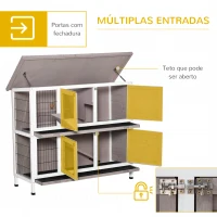 PawHut Coelheira de Madeira Exterior de 2 Níveis Gaiola para 1-2 Coelhos com Telhado com Abertura Comedouro Bandejas Removíveis Rampa e Portas com Fechadura 122x50x101cm Cor Areia(m-5)