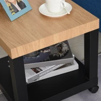 HOMCOM Sofa Side Table Square End Desk with Open Storage Shelf, Rolling Wheels, Free Moving for Home Office Studio(m-8)