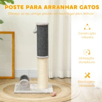 PawHut Arranhador para Gatos com Poste de Sisal Escova de Auto Higiene e Bola Suspensa 40x48x85 cm Cinza e Creme(m-6)