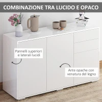 HOMCOM Mobiletto Multiuso in Legno Bianco con 2 Cassetti e 2 Armadietti con Apertura a Pressione, 117x36x74 cm(m-5)