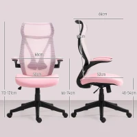 HOMCOM Cadeira de Escritório Giratória com Altura Ajustável Apoio para os Braços Dobráveis e Função Basculante 66x66x113-121 cm Rosa(m-3)