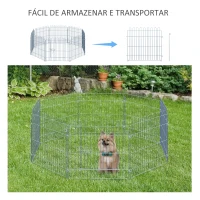 PawHut Parque para Animais de Estimação com 8 Paineis 63x60cm Cerca para Animais de Estimação com Porta com Trava para Jardim Pátio Exterior Prata(m-5)