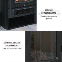 HOMCOM Elektrische kachel met vlameffect thermostaat 1000 W / 2000 W 20 ㎡ zwart metaal 25 x 25,4 x 52 cm(m-7)