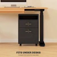 HOMCOM 60cm Filing Cabinet with Drawer, Open Shelf, Metal Handles and 4 Wheels, Office Home Organiser Mobile Printer with Two Locks, Black(m-5)