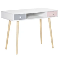 HOMCOM Consola Secretária Infantil com 1 Compartimento Aberto e 2 Gavetas Estilo Nórdico para Dormitório Entrada 100x48x76,5cm Multicolor(m-1)