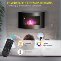 HOMCOM Elektrische kachel elektrische wandhaard haardkachel LED kiezelstenen roestvrij staal 1800 W warmte(m-4)