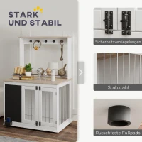 PawHut Hondenkooi met opbergplank voor speelgoed, haken voor lijnen, Krijtbord, Gum, voor grote honden, Wit(m-8)