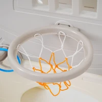 Toboggan multifonction 8-en-1 pour enfants, toboggan avec 2 glissières, échelle de grimpe, panier de basket, jeu de lasso, jumelles,200×165×95 cm, Gris blanc antique(m-6)