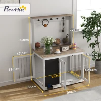 PawHut Hondenkooi met opbergplank voor speelgoed, haken voor lijnen, Krijtbord, Gum, voor grote honden, Wit(m-3)