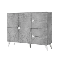 Sideboard mit Schubladen, Kommode mit spezieller Paneelform, moderne Ästhetik, reichlich Stauraum, 120×35,5×94 cm, Grau(m-10)