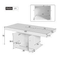 Table à manger extensible et multifonctionnelle avec espace de rangement, 140/180L × 80l × 76H cm, Blanc.(m-3)