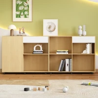 Libreria Piccola con Ripiani e Ruote in MDF, 222×34×95 cm, Color Naturale e Bianco(m-1)