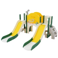 Toboggan pour enfants 8-en-1, jouet d'escalade multifonction avec 2 toboggans, échelle d'escalade, panier de basket, jeu de lasso, jumelles,  200×165×95 cm, Vert Antique(m-11)