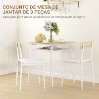 HOMCOM Conjunto de Refeição de 3 Peças Conjunto 1 Mesa 70x70x75 cm e 2 Cadeiras 40x50x80 cm com Prateleira de Armazenamento Branco e Madeira(m-4)