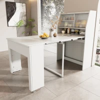 Ausziehbarer Esstisch mit Stauraum, Einweg-Ausziehtisch, Rechteckiger Multifunktionstisch, Esszimmer-Stauschrank, Coffee Lounge Tisch, Platzsparend, 52-132.5L×80B×120Hcm, Weiß(m-1)