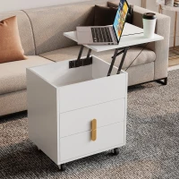 Nachttisch mit USB-Ladeschnittstelle, anhebbarer Tisch, bewegliches Riemenscheiben-Design, zwei Schubladen, 74×40.2×71 cm, Weiß(m-1)