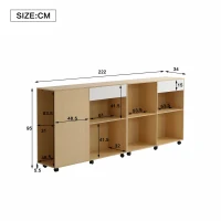 Libreria Piccola con Ripiani e Ruote in MDF, 222×34×95 cm, Color Naturale e Bianco(m-3)