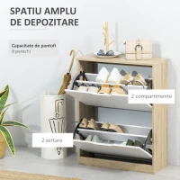 Homcom Dulap Pantofi Natural – 2 Sertare Rabatabile, 8 Perechi(m-4)