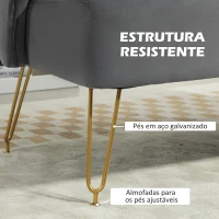 HOMCOM Sofá de 2 Lugares Estofado em Veludo Sofá Sala de Estar com 2 Almofadas e Pés de Aço Dourado Sofá Pequeno 124x69x76 cm Cinza(m-6)