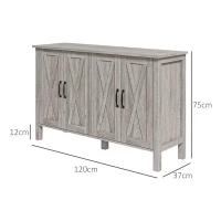 HOMCOM Dulap în Stil Rustic cu 2 Rafturi Reglabile pentru Depozitare, Dulap pentru TV cu 4 Uși, 120x37x75 cm, Gri(m-3)