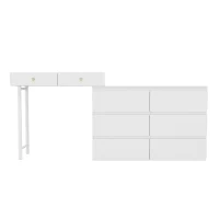 Coiffeuse avec armoires latérales extensibles, armoire de rangement pratique, 200×40×85 cm, Blanc(m-2)