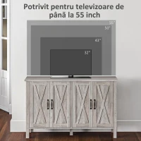 HOMCOM Dulap în Stil Rustic cu 2 Rafturi Reglabile pentru Depozitare, Dulap pentru TV cu 4 Uși, 120x37x75 cm, Gri(m-6)