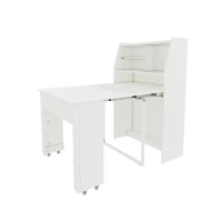 Ausziehbarer Esstisch mit Stauraum, Einweg-Ausziehtisch, Rechteckiger Multifunktionstisch, Esszimmer-Stauschrank, Coffee Lounge Tisch, Platzsparend, 52-132.5L×80B×120Hcm, Weiß(m-2)