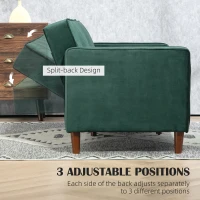 HOMCOM Velvet-Feel Three-Seater Sofa Bed - Green(m-5)