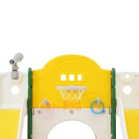 Toboggan pour enfants 8-en-1, jouet d'escalade multifonction avec 2 toboggans, échelle d'escalade, panier de basket, jeu de lasso, jumelles,  200×165×95 cm, Vert Antique(m-6)