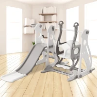 Scivolo per bambini 4-in-1 con altalena, scala e canestro da basket, regolabile in altezza, facile da montare, 113×100×94,5 cm,Bianco Antico+Grigio(m-4)