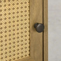 HOMCOM Nachtschrank, Nachttisch, Rattandekor, geräumig, 39x35x60 cm, Holzoptik(m-8)