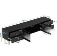 Mobile TV per soggiorno, con cassetti strutturati e ante in vetro, 175×35×45 cm, Nero(m-3)