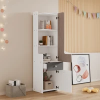 Libreria alta con ante a L e ampio spazio di archiviazione, 45 x 40 x 184 cm, Bianco(m-4)