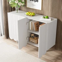 Credenza a goccia, con ante sagomate,  120×37,5×80,8 cm, Bianco(m-5)