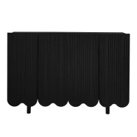 Anrichte 120 cm mit Tropfenschnitzerei Geformte Türen Pufferscharnier Stauraum für Wohnzimmer Schwarz(m-10)