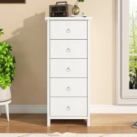 Commode classique avec 5 tiroirs, glissières silencieuses et poignées rondes en métal, MDF + panneau de particules, 40×40×100 cm, Blanc(m-1)