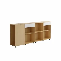 Schränke mit Regalfächern und Rollen, MDF + Spanplatte, flexibel kombinierbar, 222×34×95 cm, Weiß+Helleichefarbe(m-7)