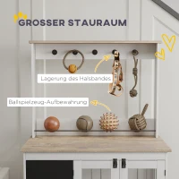 PawHut Hondenkooi met opbergplank voor speelgoed, haken voor lijnen, Krijtbord, Gum, voor grote honden, Wit(m-5)